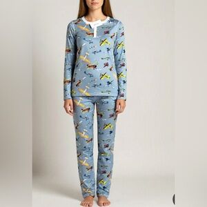 Hart+Land Airplanes Patterned Organic Pima Cotton Women’s Pajama Set L